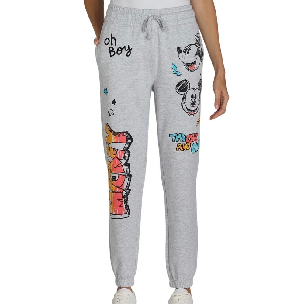 Disney Mickey Mouse Women’s Grey Embroidered Graphic Jogger Sweatpants Size XS